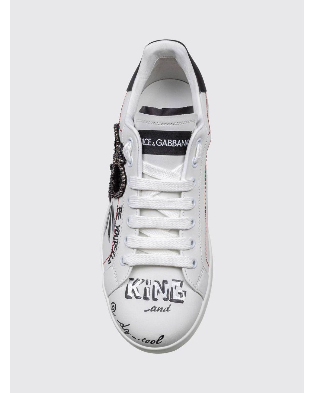Dolce & Gabbana White Dolce &Amp Gabbana Portofino Calfskin Sneakers With Patches And Jewelled Detailing for men