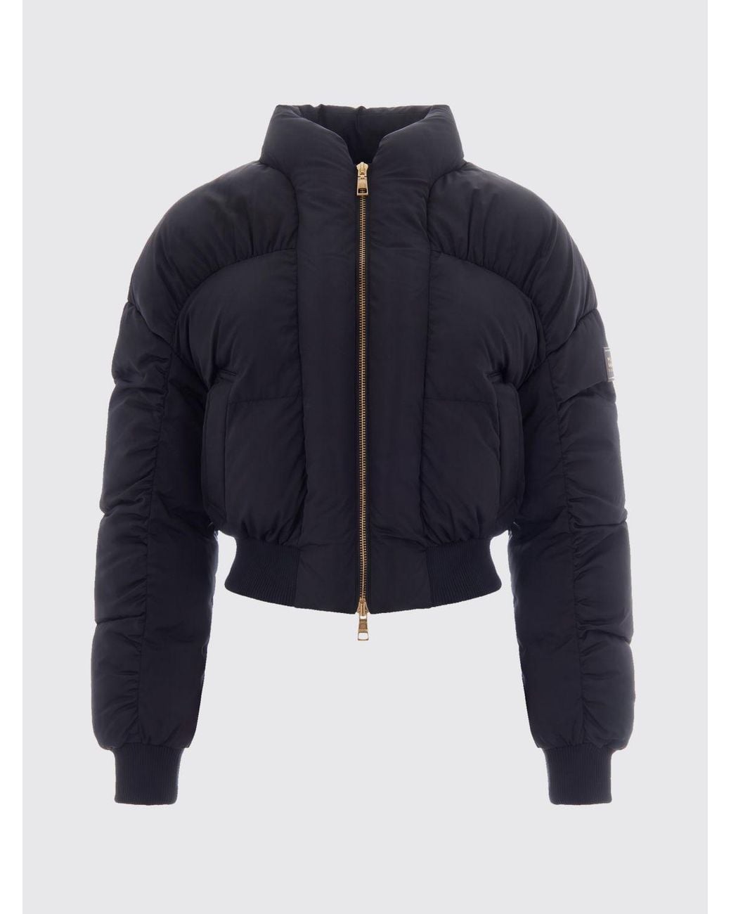 Elisabetta Franchi Blue Quilted Cropped Puffer Jacket With High Neck And Contrast Logo