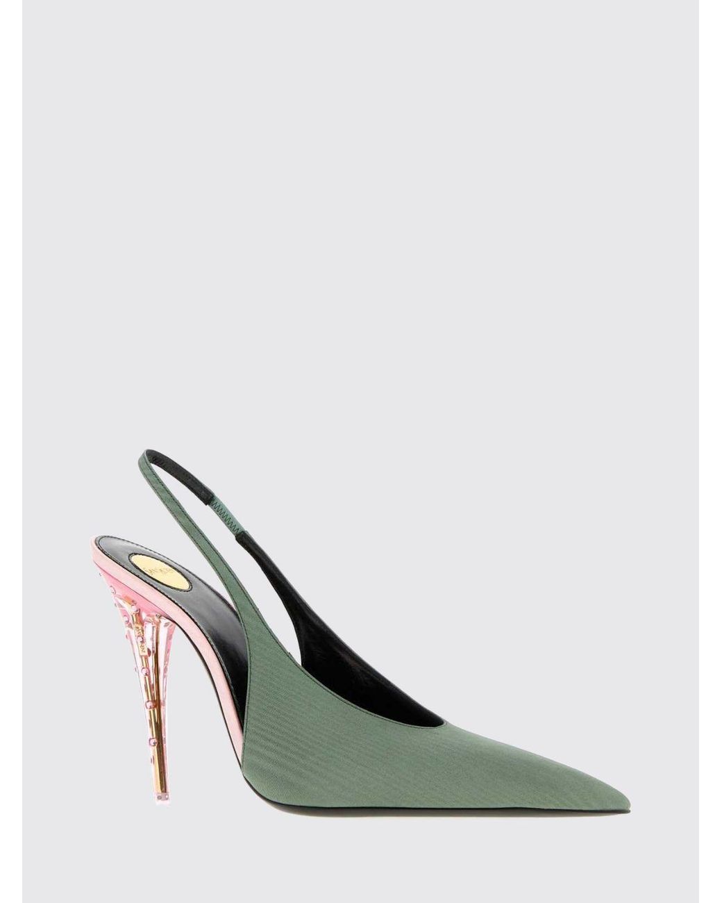Saint Laurent Green Loredana Satin Slingback Pumps With Crystals And High Stiletto Heel