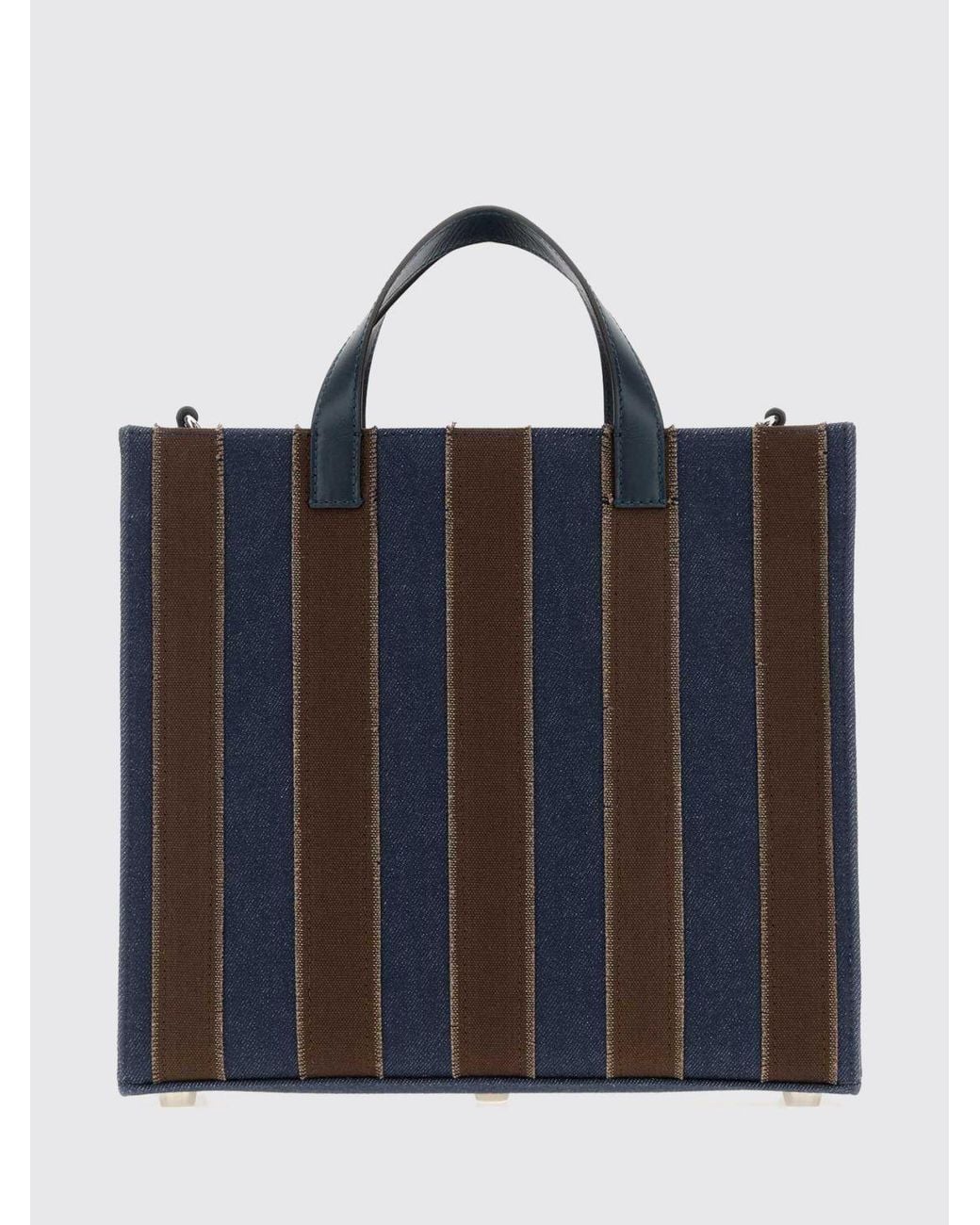 Fendi Blue Striped Denim Tote Bag With Double Handle And Detachable Shoulder Strap for men