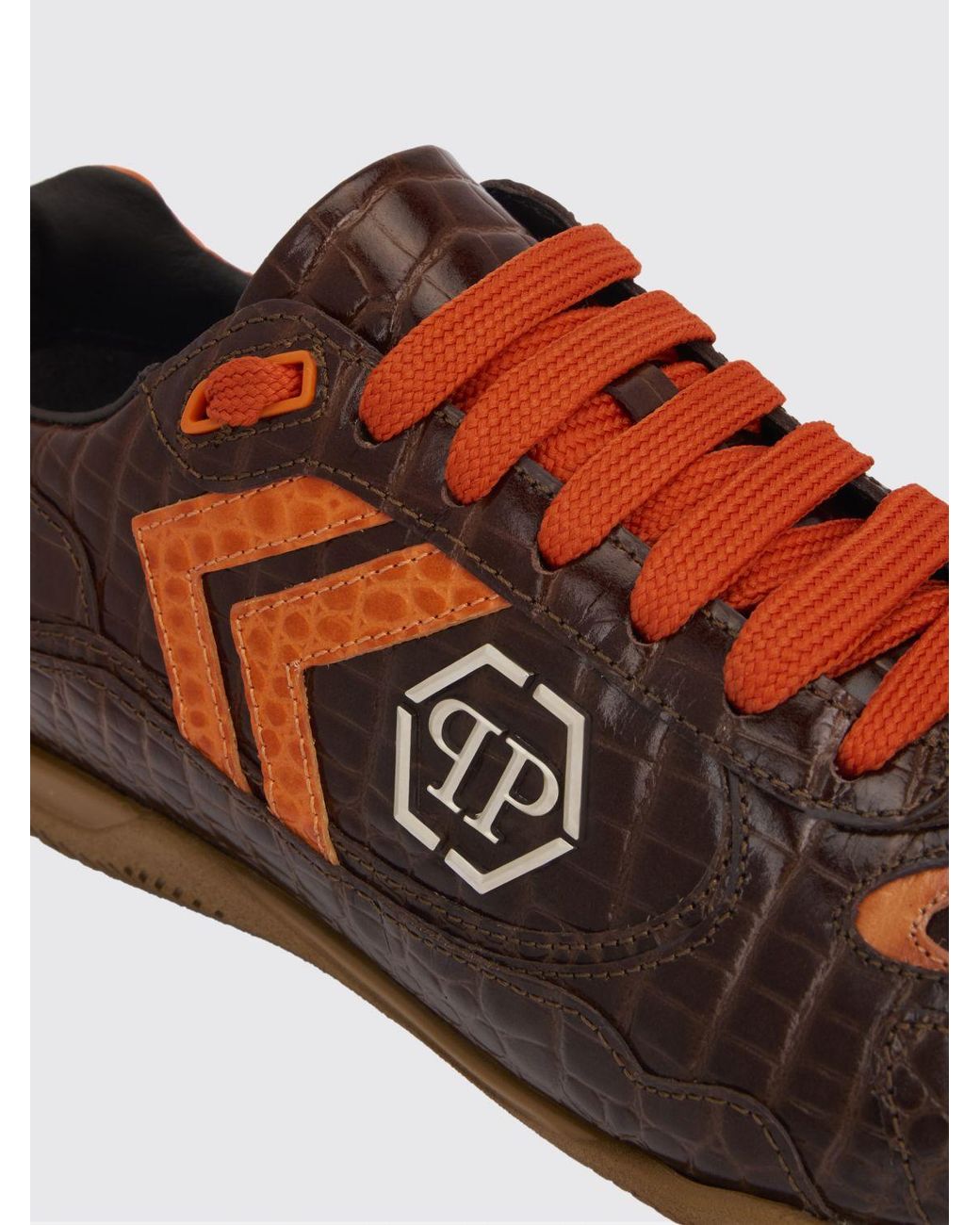 Philipp Plein Brown Pit-$Top Crocodile Print Leather Sneakers for men