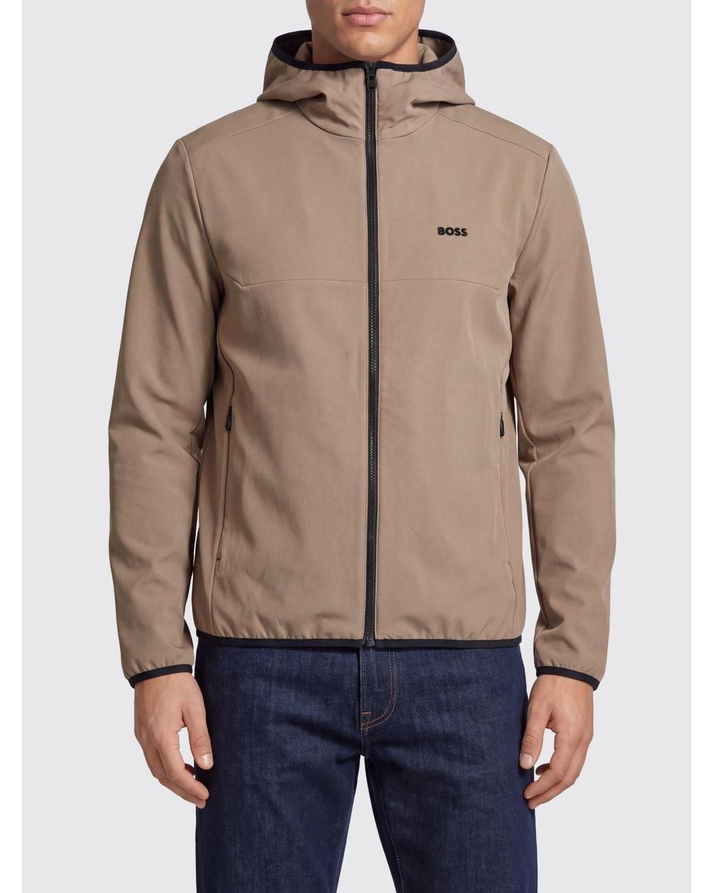 Boss Blue Lightweight Stretch Technical Fabric Hooded Jacket With Embroidered Logo for men