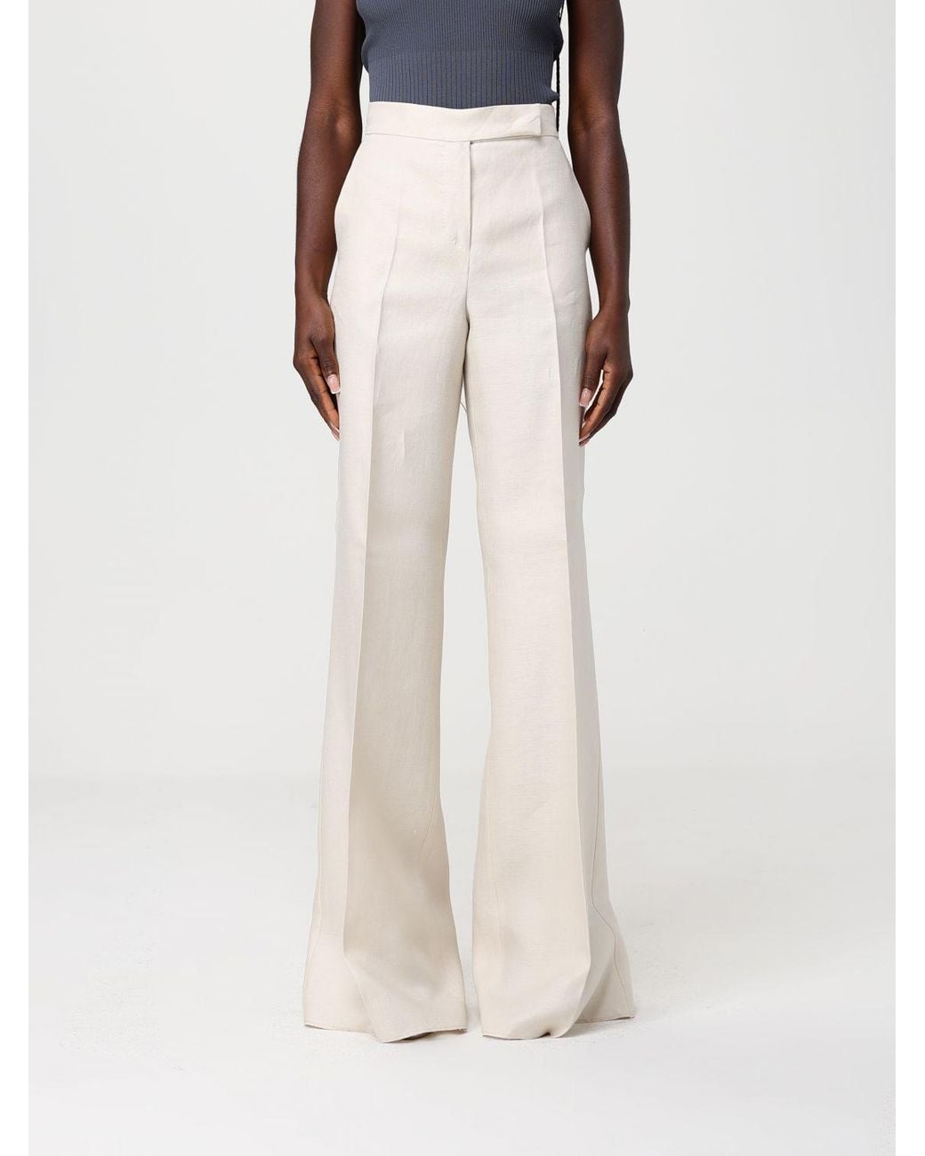 Max Mara White Badesse Palazzo Linen Trousers