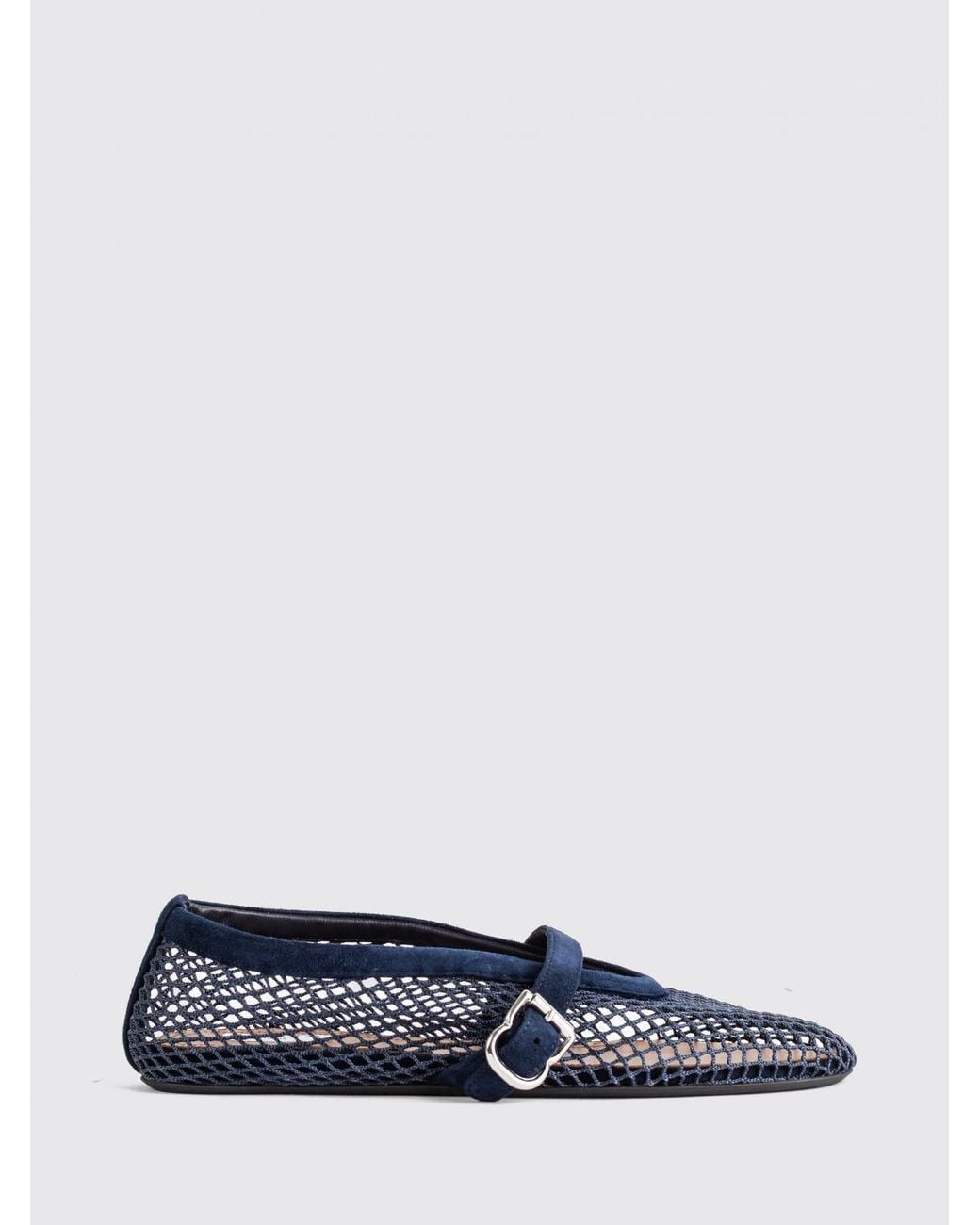 Alaïa Blue Mesh And Leather Mary Jane Ballet Flats With Adjustable Strap