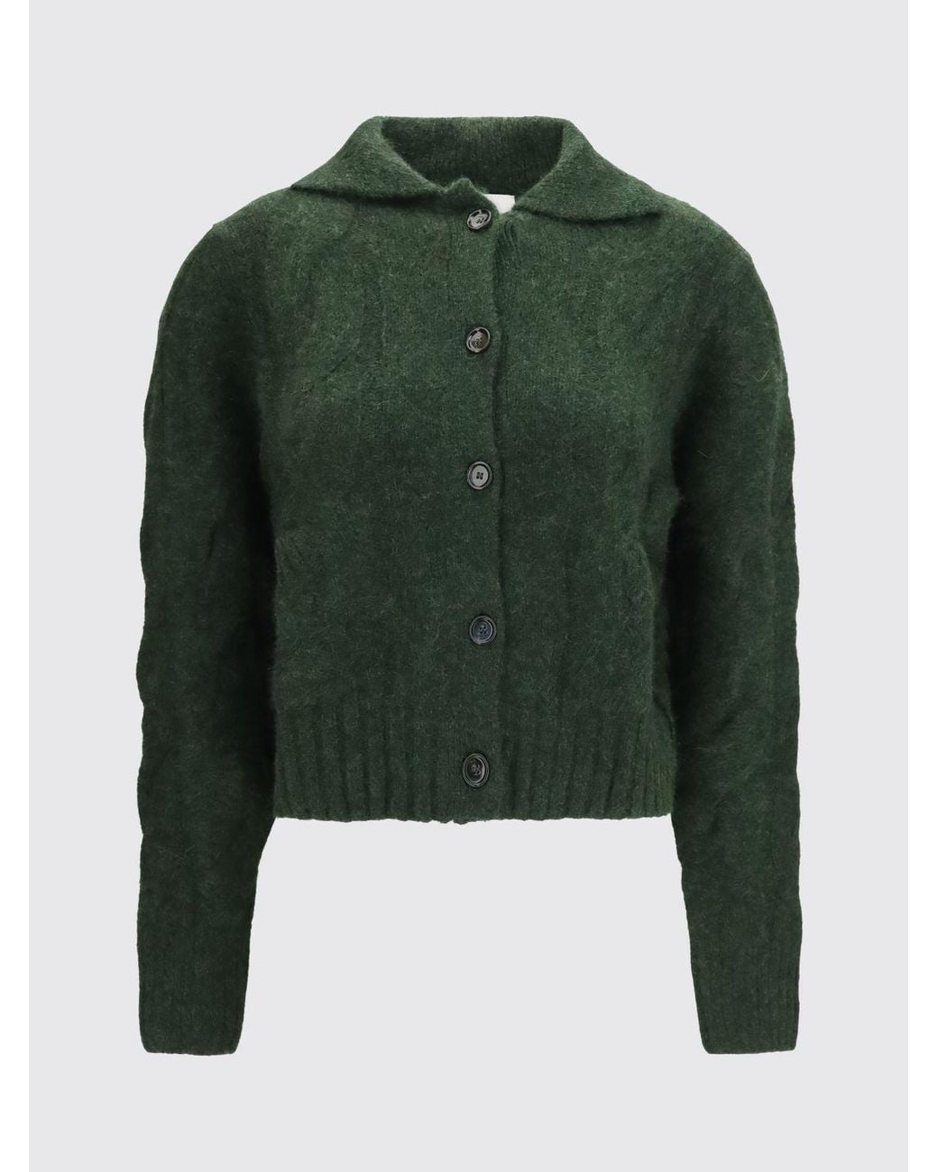 Allude Green Cashmere And Silk Cardigan With Classic Collar And Button Closure