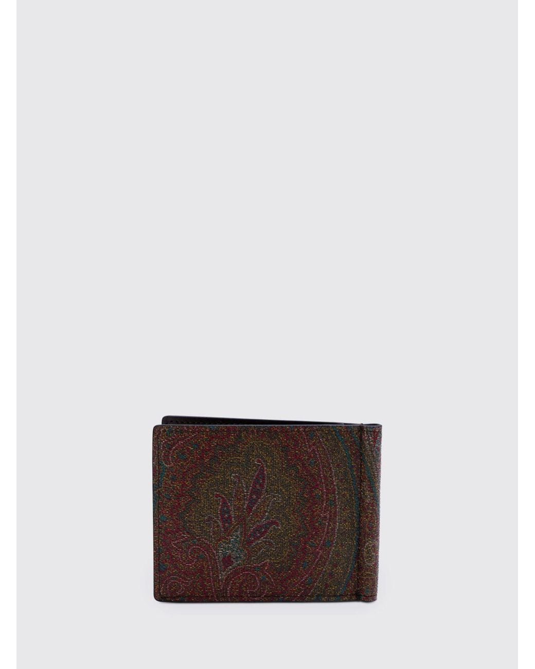 Etro Brown Coated Cotton Wallet With Paisley Print for men