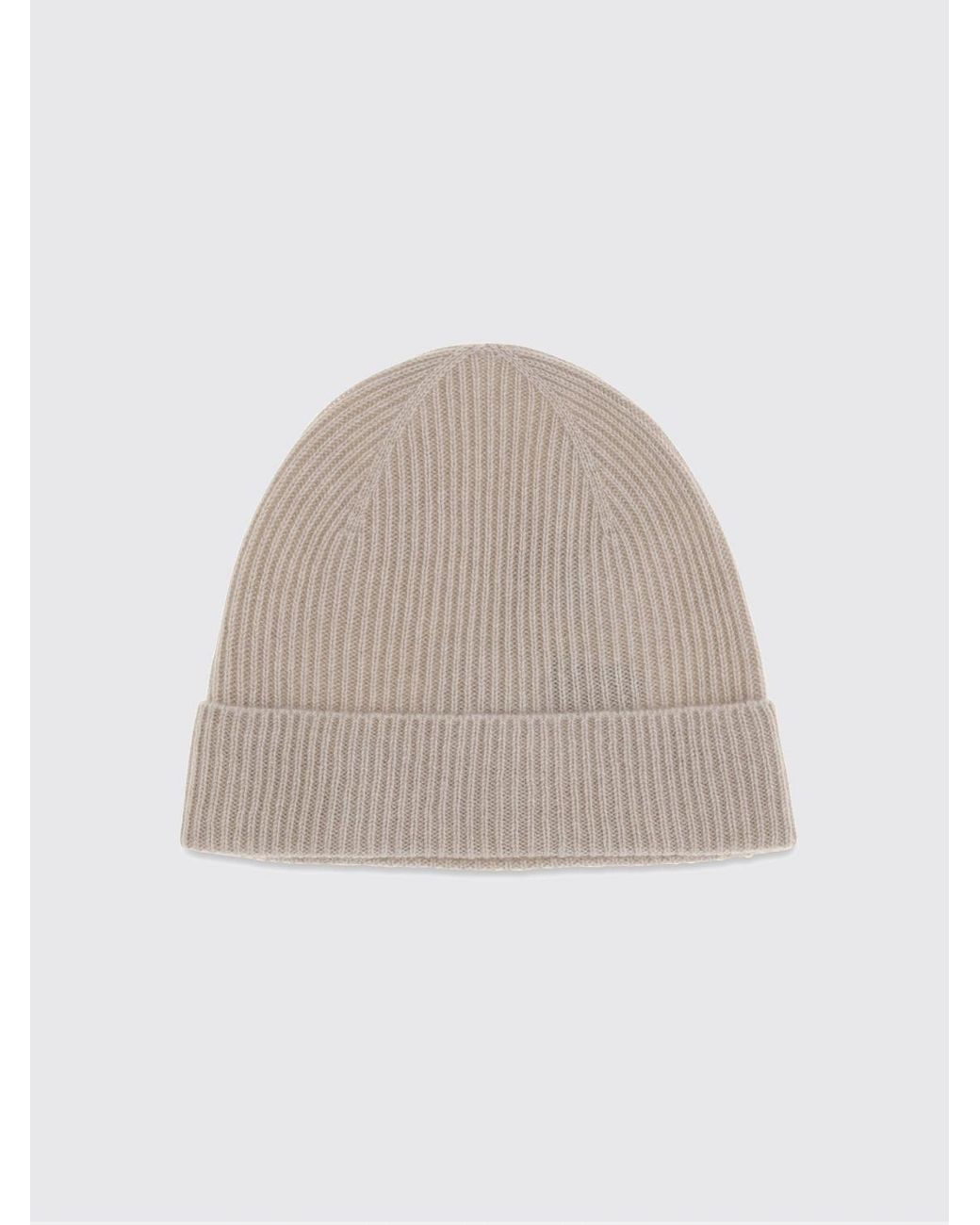 Kiton Natural Ribbed Merino Wool Beanie With Cuff And Applied Logo for men