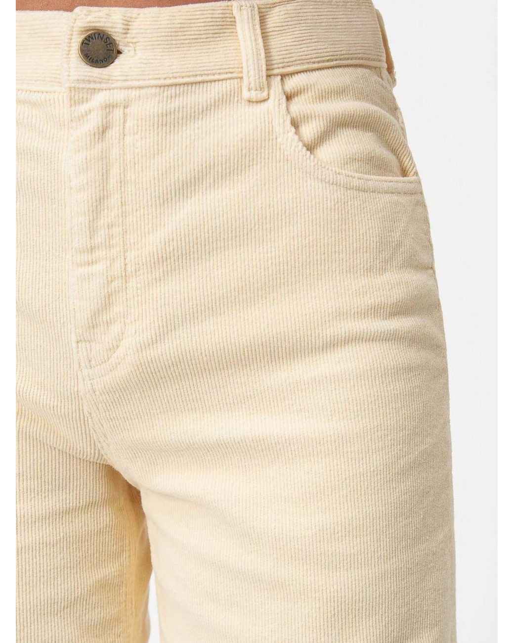 Twinset Natural High-Waisted Flared Corduroy Trousers