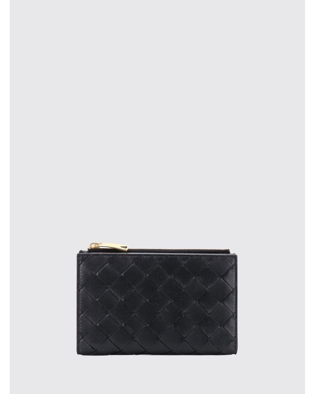 Bottega Veneta White Bifold Woven Calfskin Wallet With Card Slots And Zip Pocket