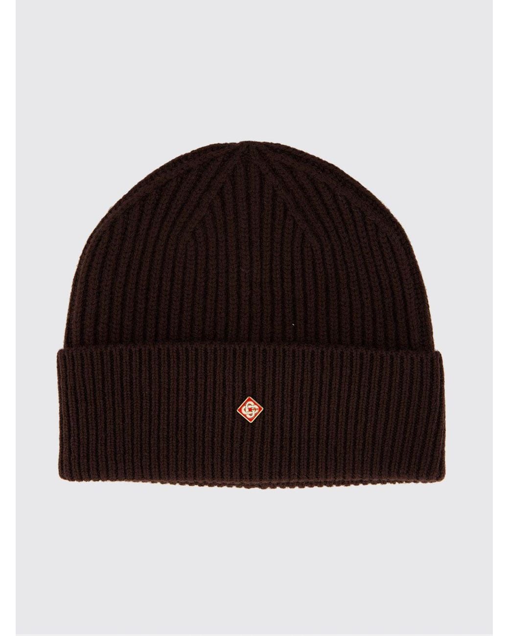 Casablanca Black Wool Beanie Hat With Contrasting Logo And Cuffed Hem for men
