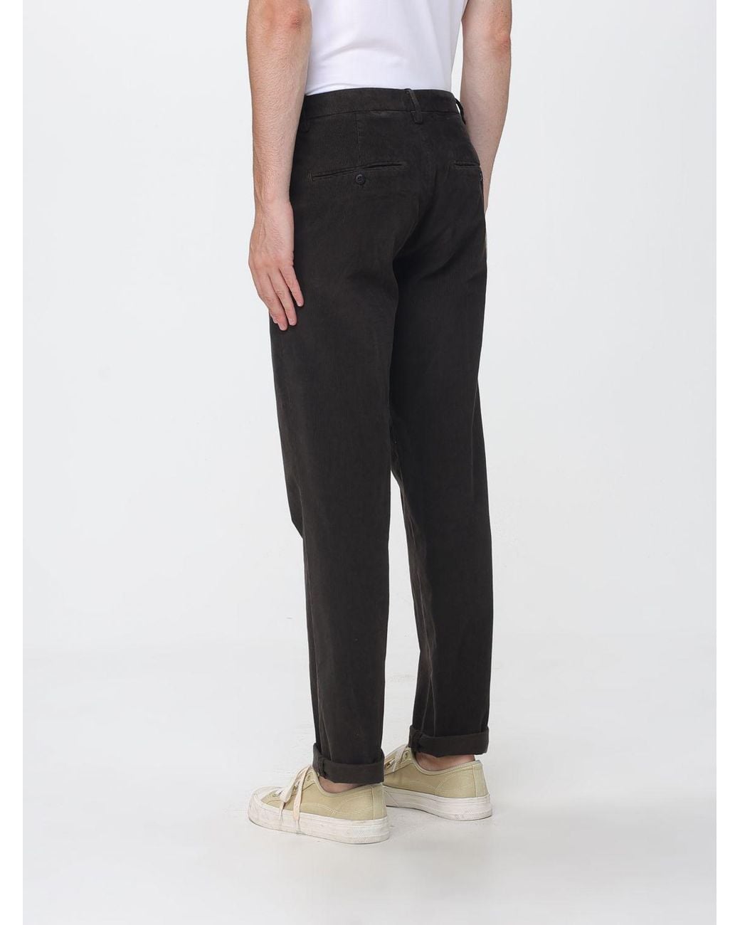 Dondup Black Gaubert Slim Fit Corduroy Chino Trousers With Turn-Up Hem for men