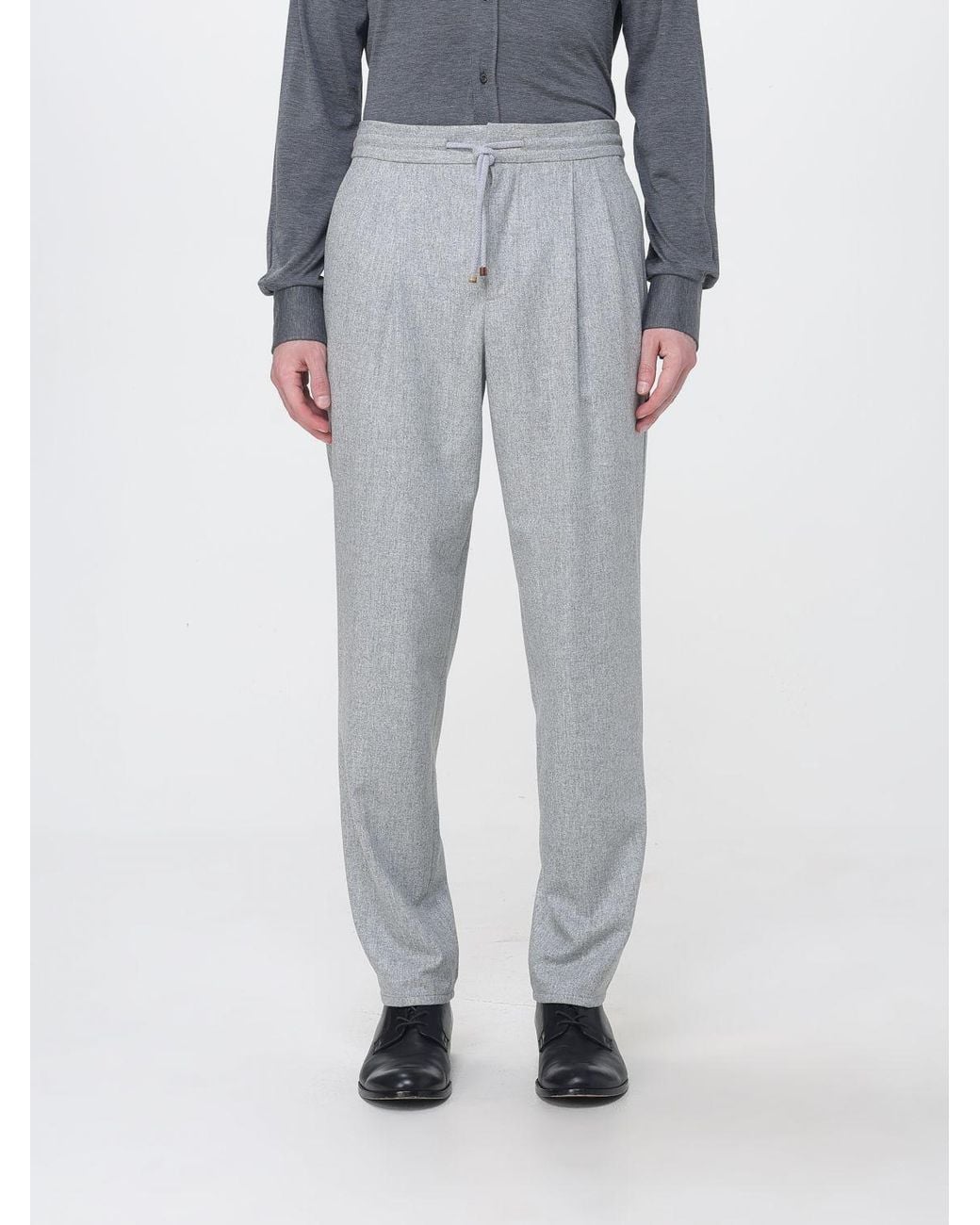 Brunello Cucinelli Gray Virgin Wool Slim Fit Trousers With Drawstring Waist for men