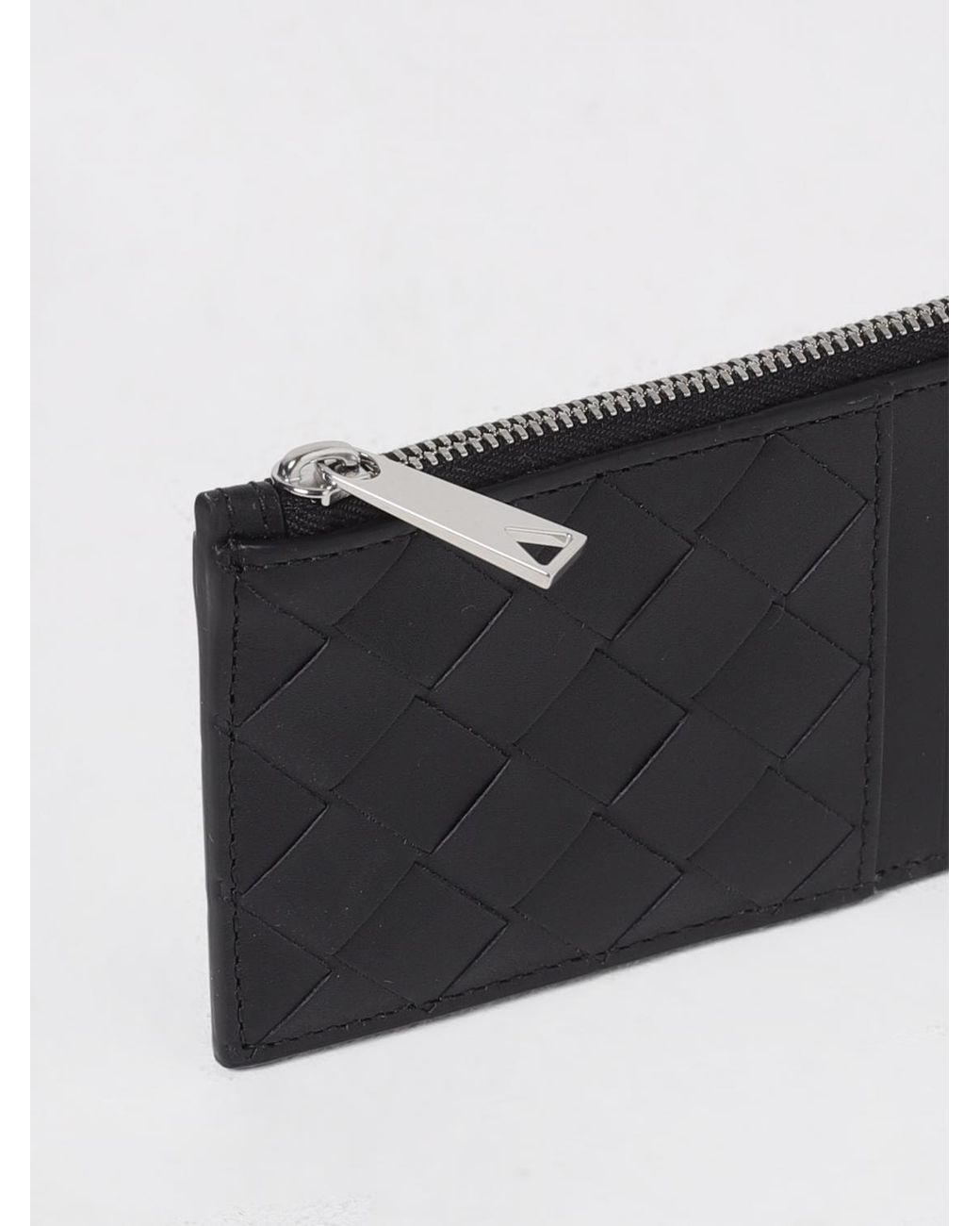 Bottega Veneta White Intrecciato Zip Card Holder for men