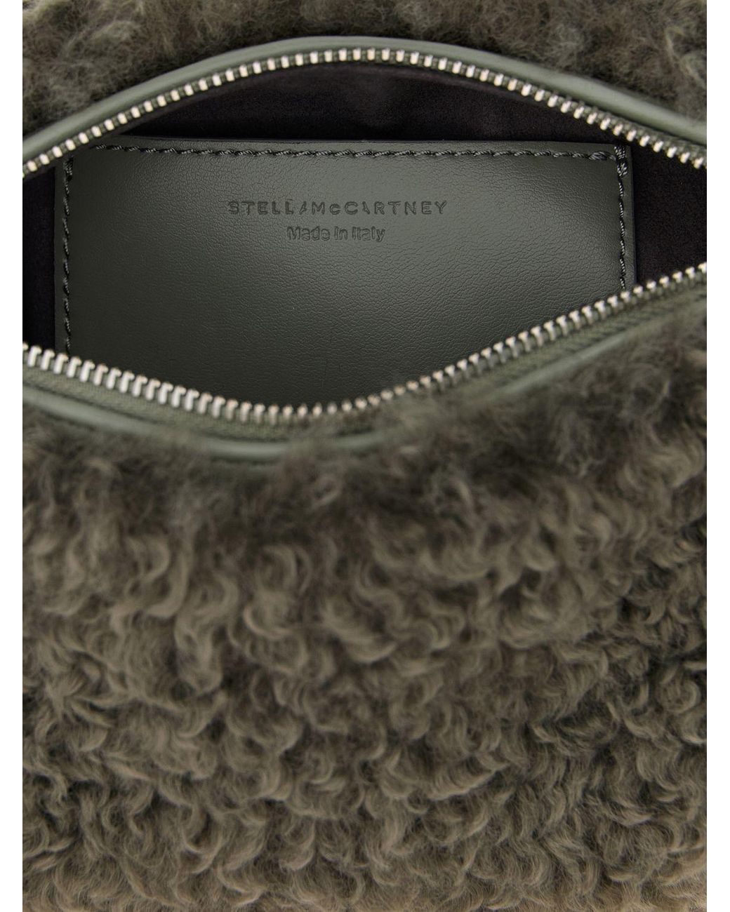 Stella McCartney Gray Cylindrical Shearling Shoulder Bag With Adjustable Handle