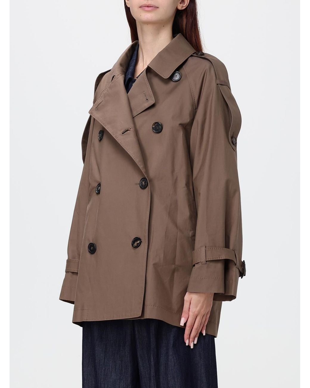 Max Mara Brown Short Double-Breasted Cotton Trench Coat With Belt And Epaulettes