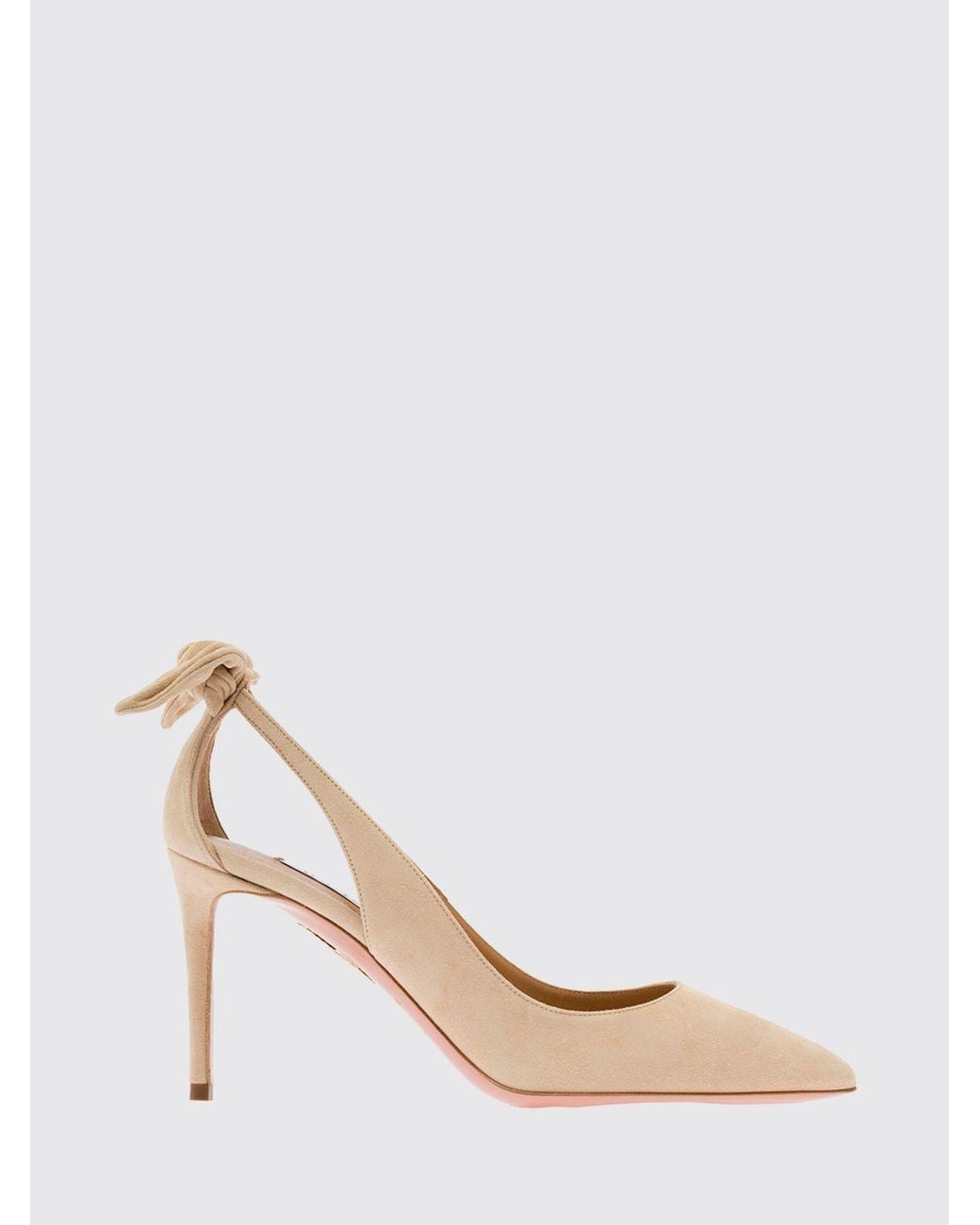 Aquazzura Natural Bow Tie Suede Pumps With Stiletto Heel And Knot Detail