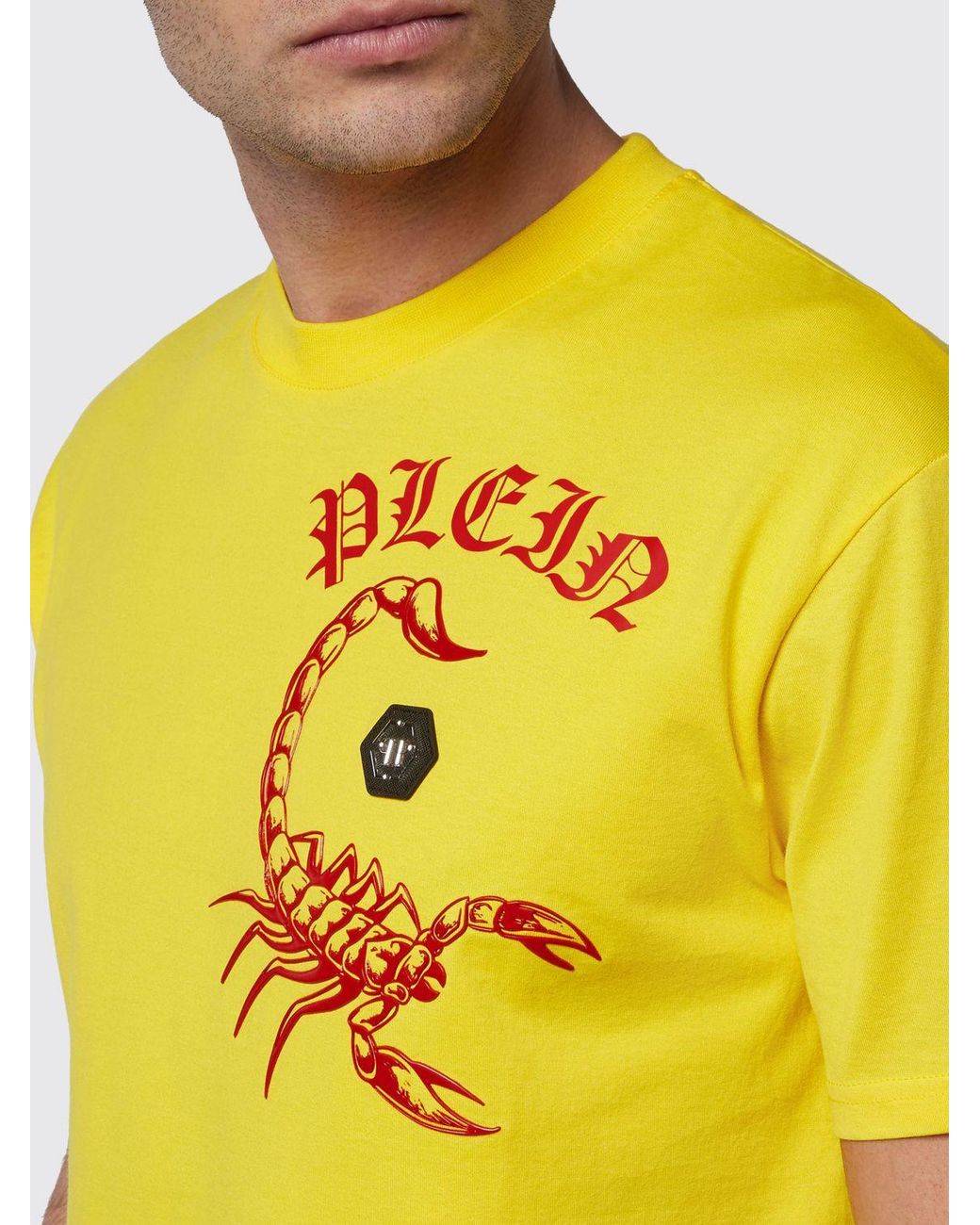 Philipp Plein Yellow Solid Colour Cotton T-Shirt With Contrasting Logo for men