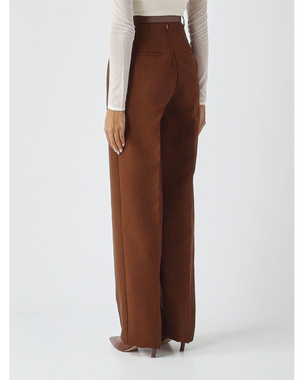 Elisabetta Franchi Brown High-Waisted Virgin Wool Palazzo Trousers