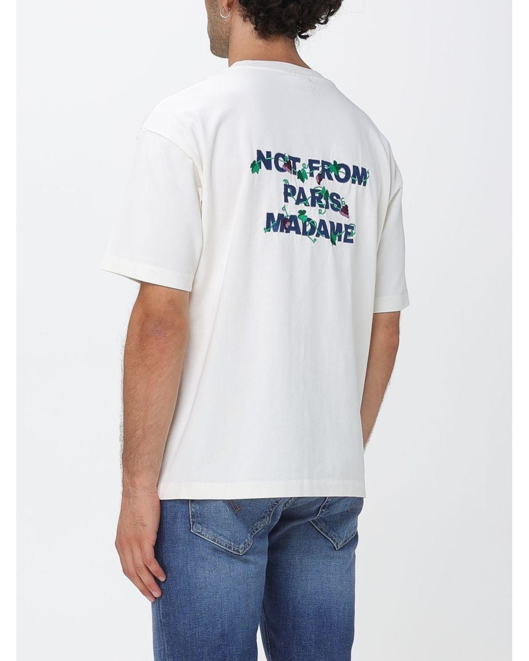 Drole de Monsieur White Slogan Print Cotton T-Shirt With Dropped Shoulders for men