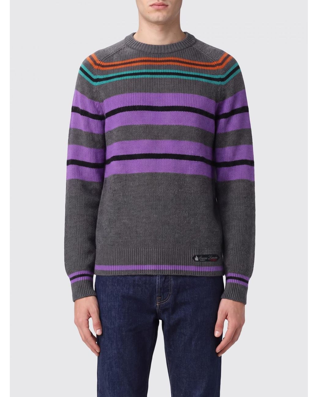 Lanvin Blue Striped Wool Mohair And Cashmere Blend Crewneck Jumper for men