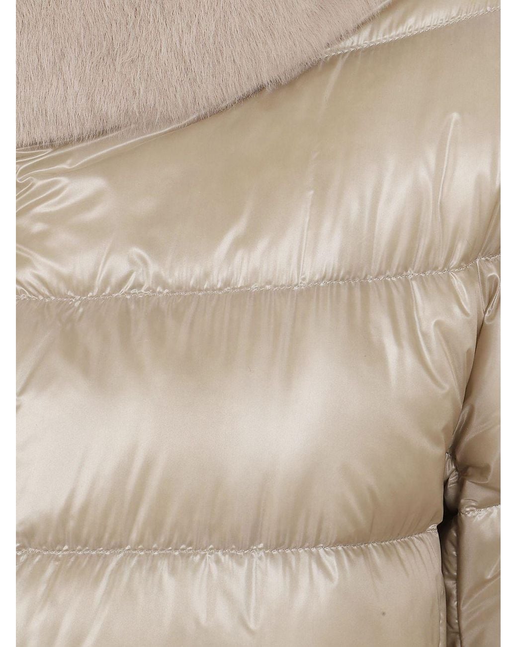 Herno Natural Short Ultralight Nylon Down Jacket With Faux Fur Details