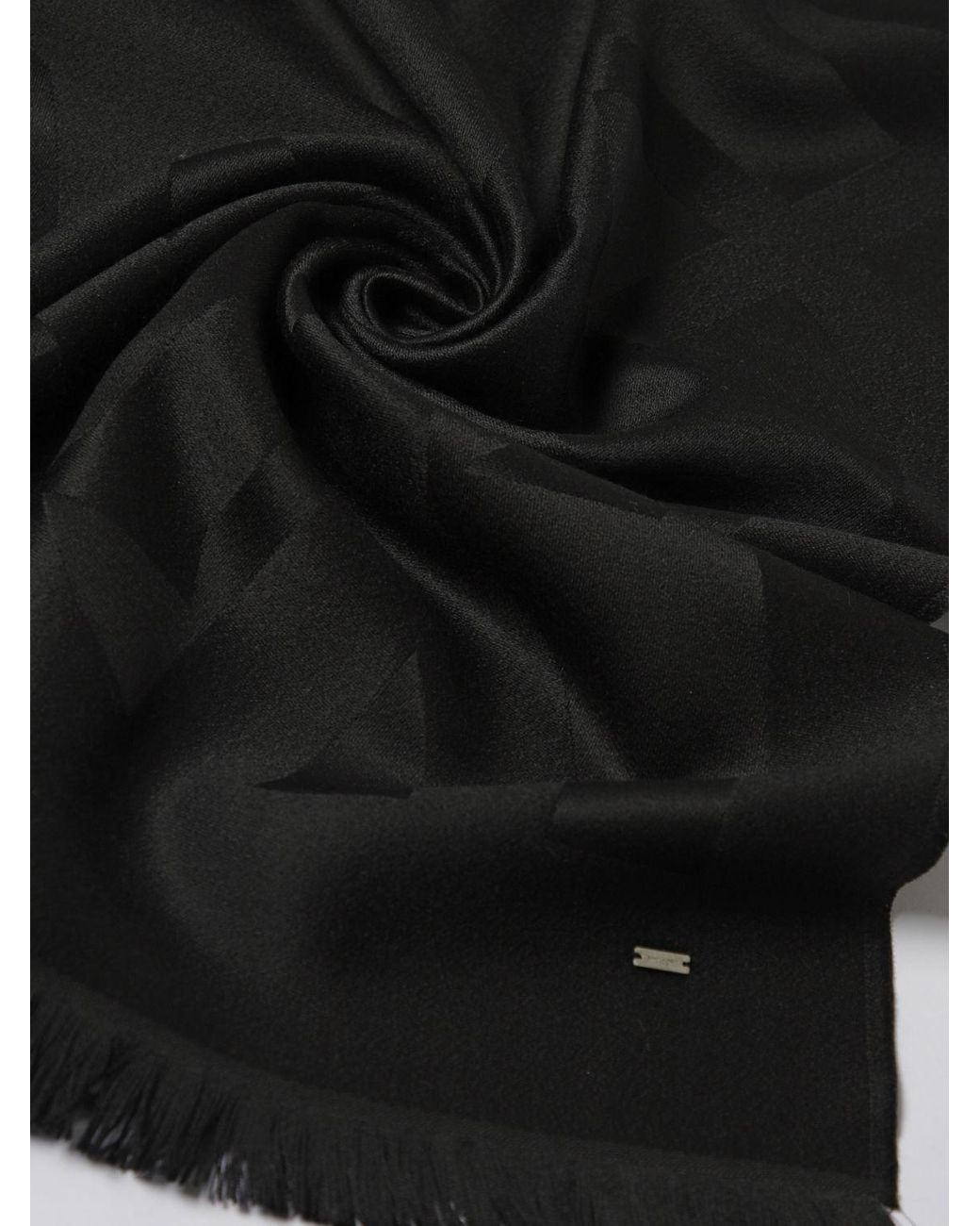 Saint Laurent Black Monogram Jacquard Wool Scarf