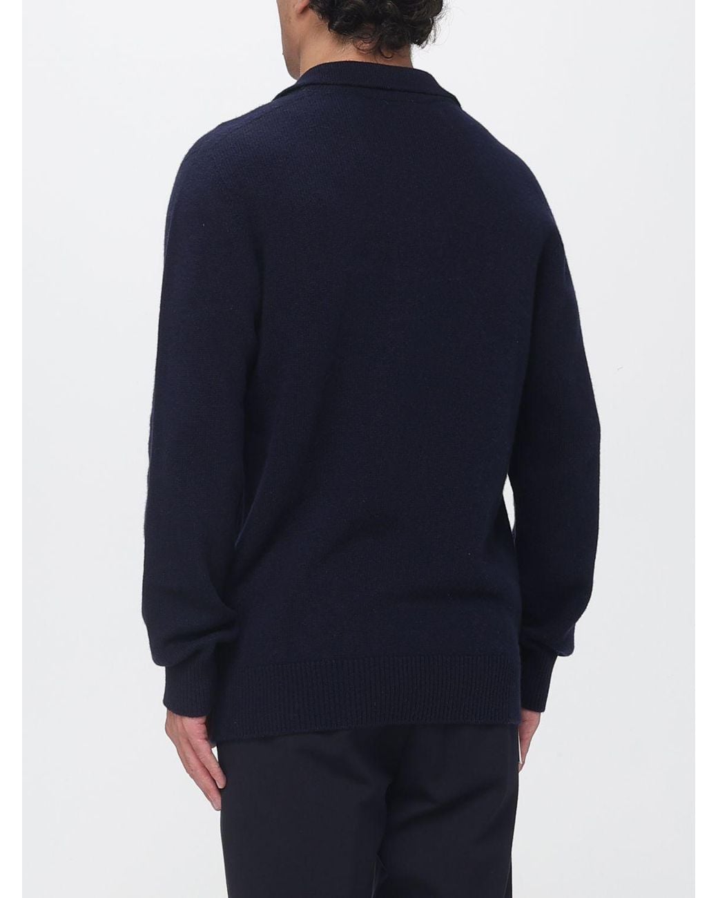 Laneus Blue Long-Sleeved Merino Wool And Cashmere Knit Polo for men