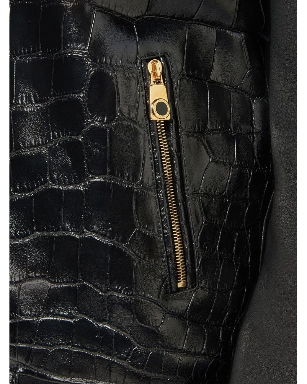 Billionaire Black Crocodile Leather Bomber Jacket With Crest And Elasticated Cuffs for men