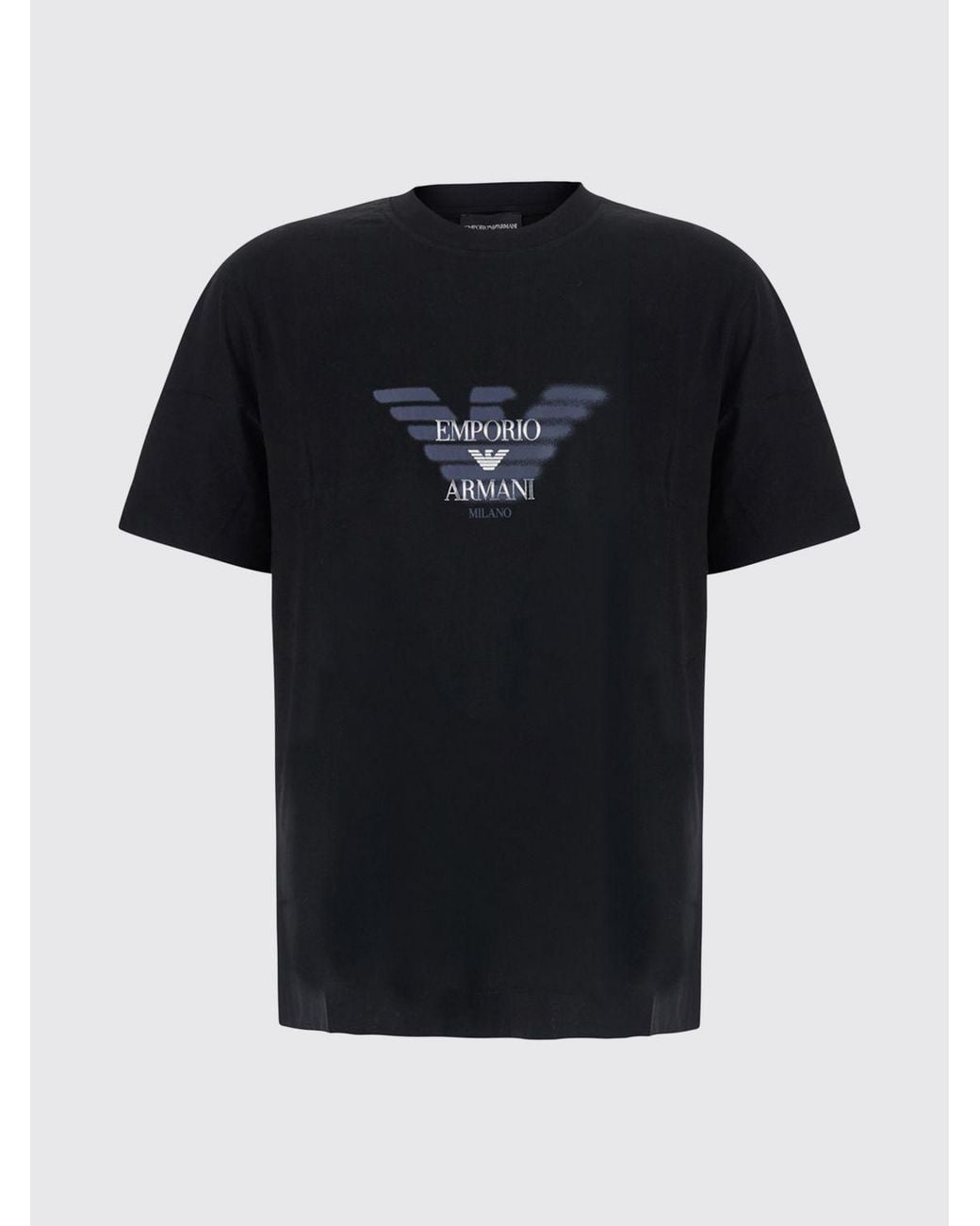 Emporio Armani Black Lyocell And Cotton Blend T-Shirt With Eagle Logo for men