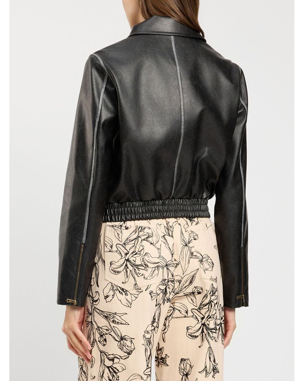Twinset Gray Short Synthetic Leather Jacket With Zip Closure And Elasticated Hem