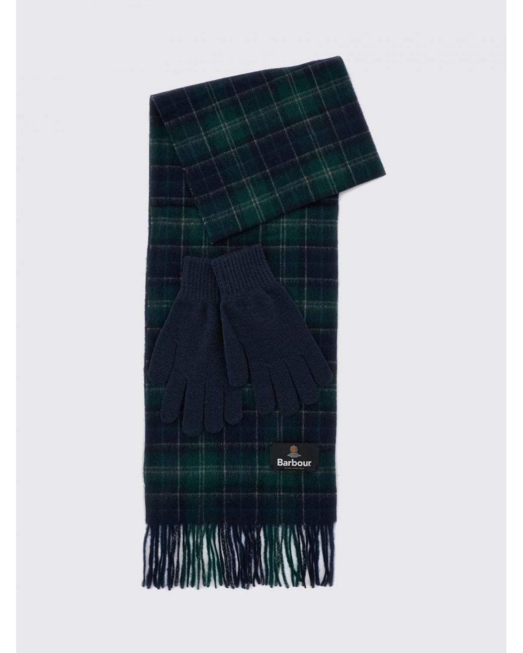 Barbour Blue Set Of Two Tartan Wool Scarves With Fringed Hem for men