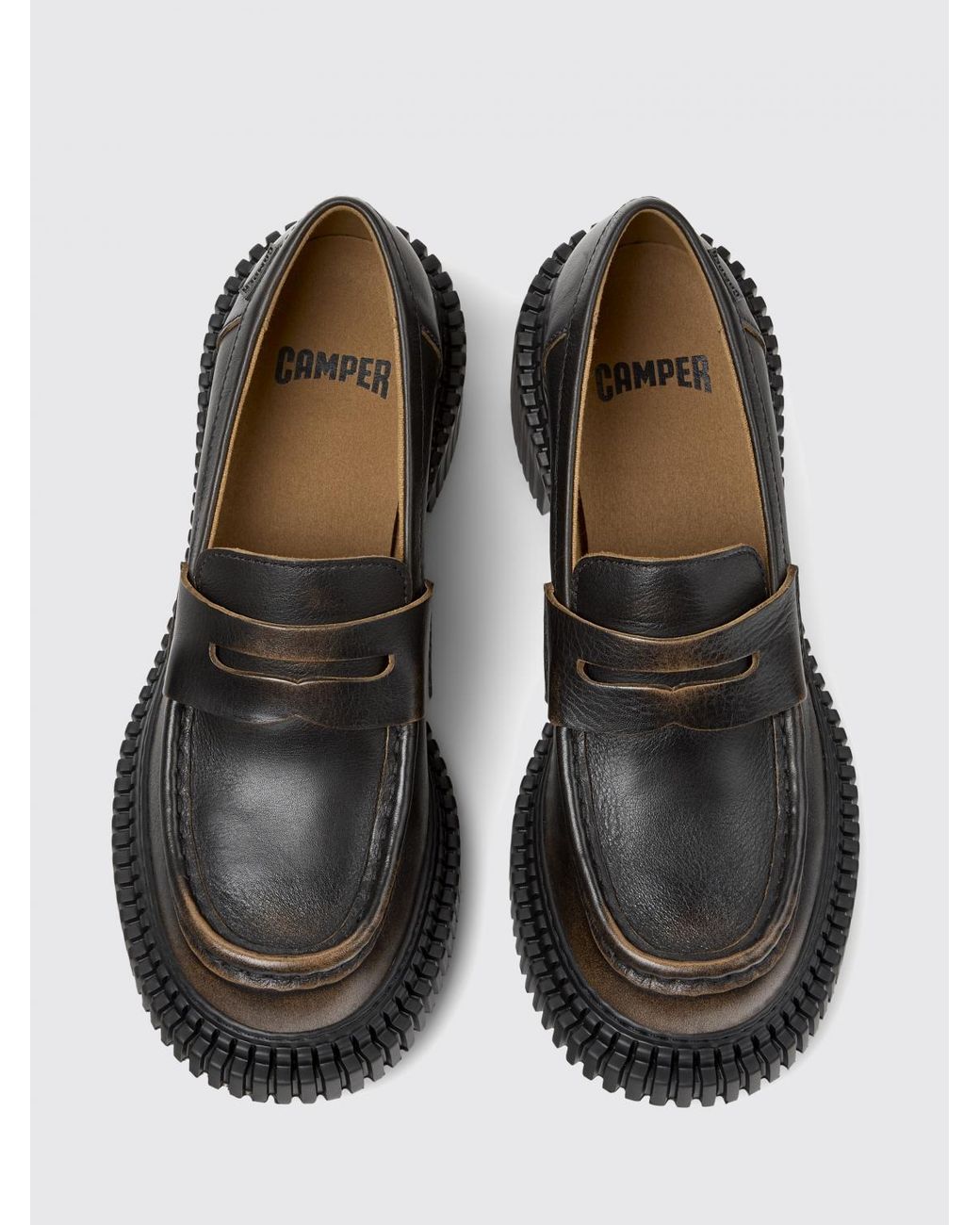 Camper Black Pix London Aged Leather Loafers