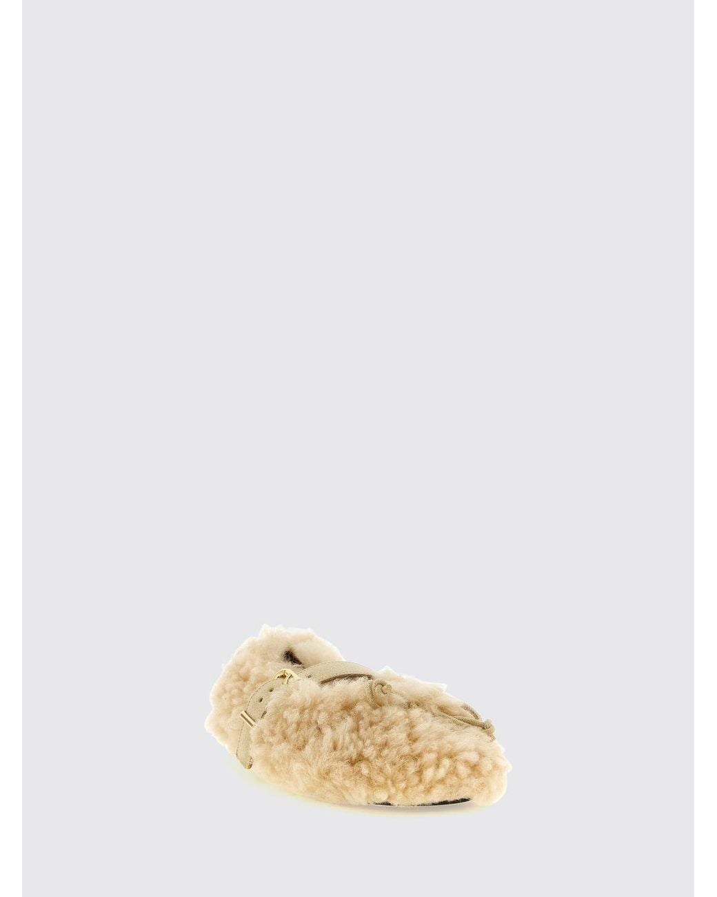 Marni Natural Shearling Mary Jane Ballerina Flats With Adjustable Strap