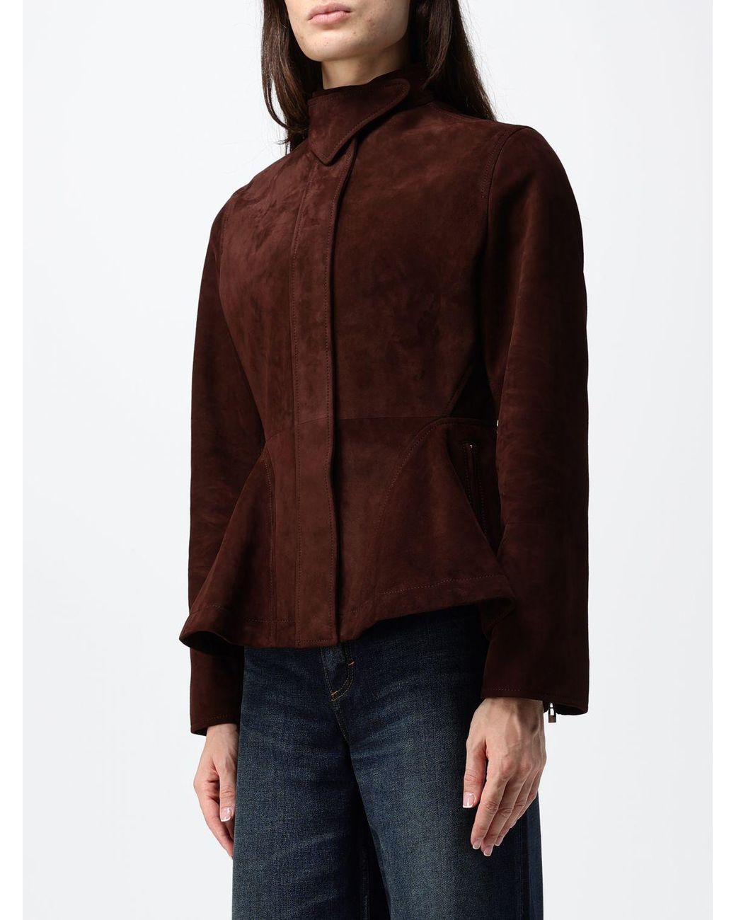 Alaïa Red Slim Fit Suede Leather Short Jacket With High Neck