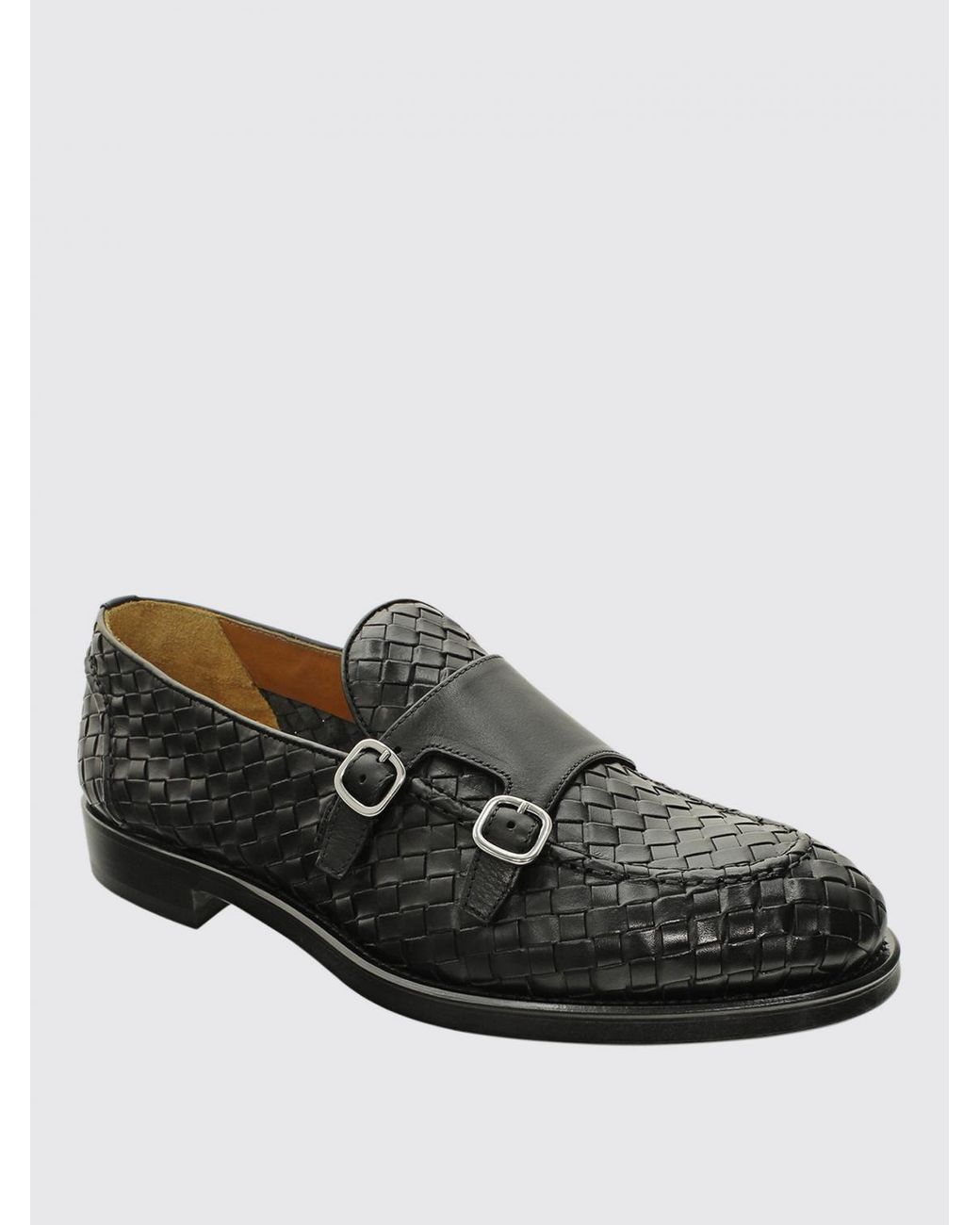 Doucal's Black Woven Leather Monk Strap for men