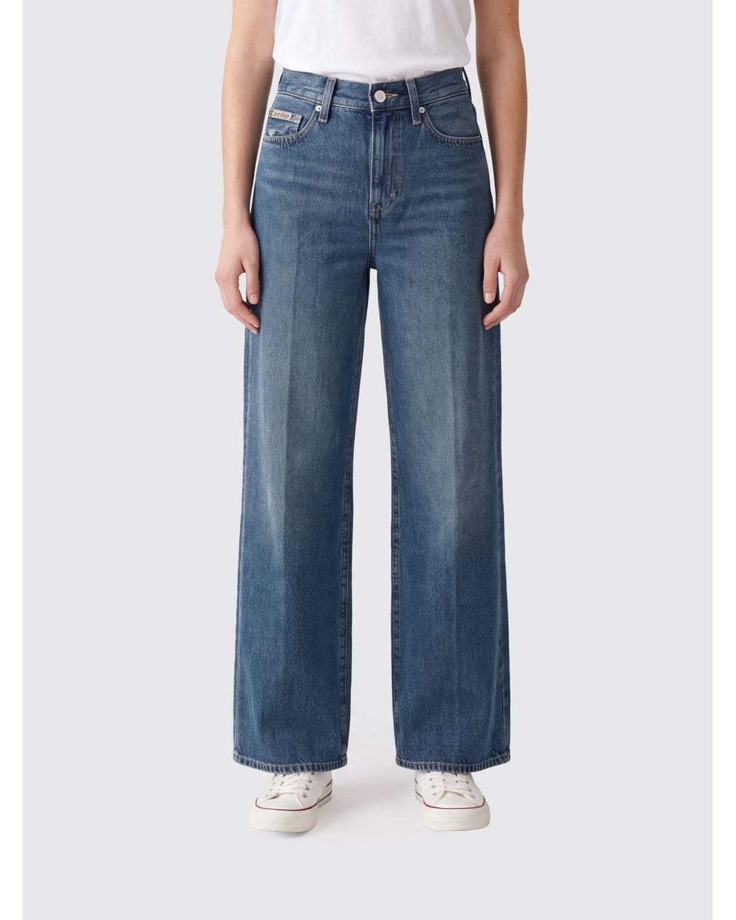 Calvin Klein Blue High-Waisted Wide-Leg Cotton Denim Jeans