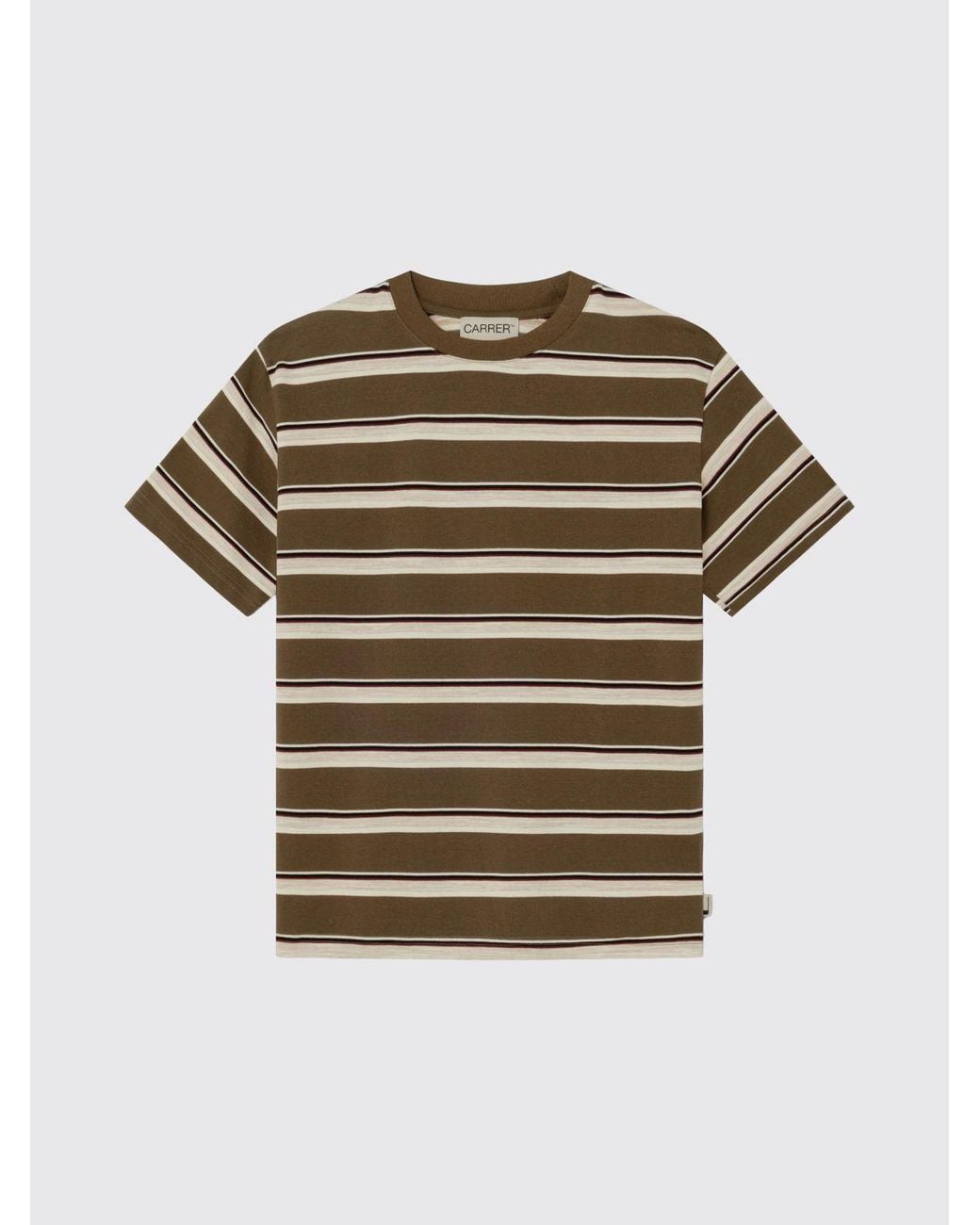 Carrera Brown Striped Cotton Crewneck T-Shirt With Embroidered Logo for men