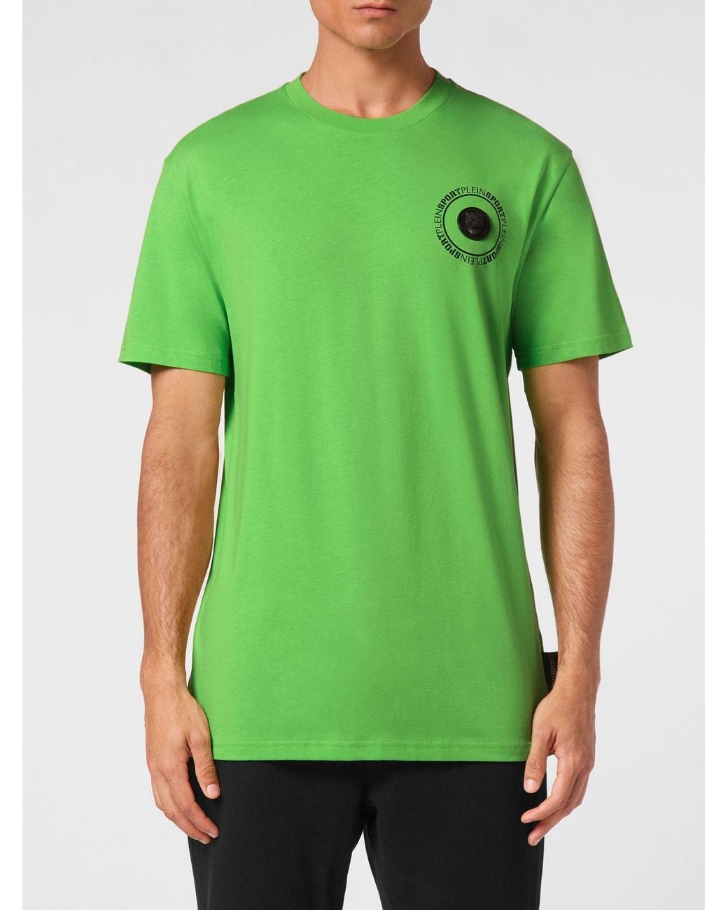 Philipp Plein Green Slim Fit Cotton T-Shirt With Contrast Logo On The Chest for men
