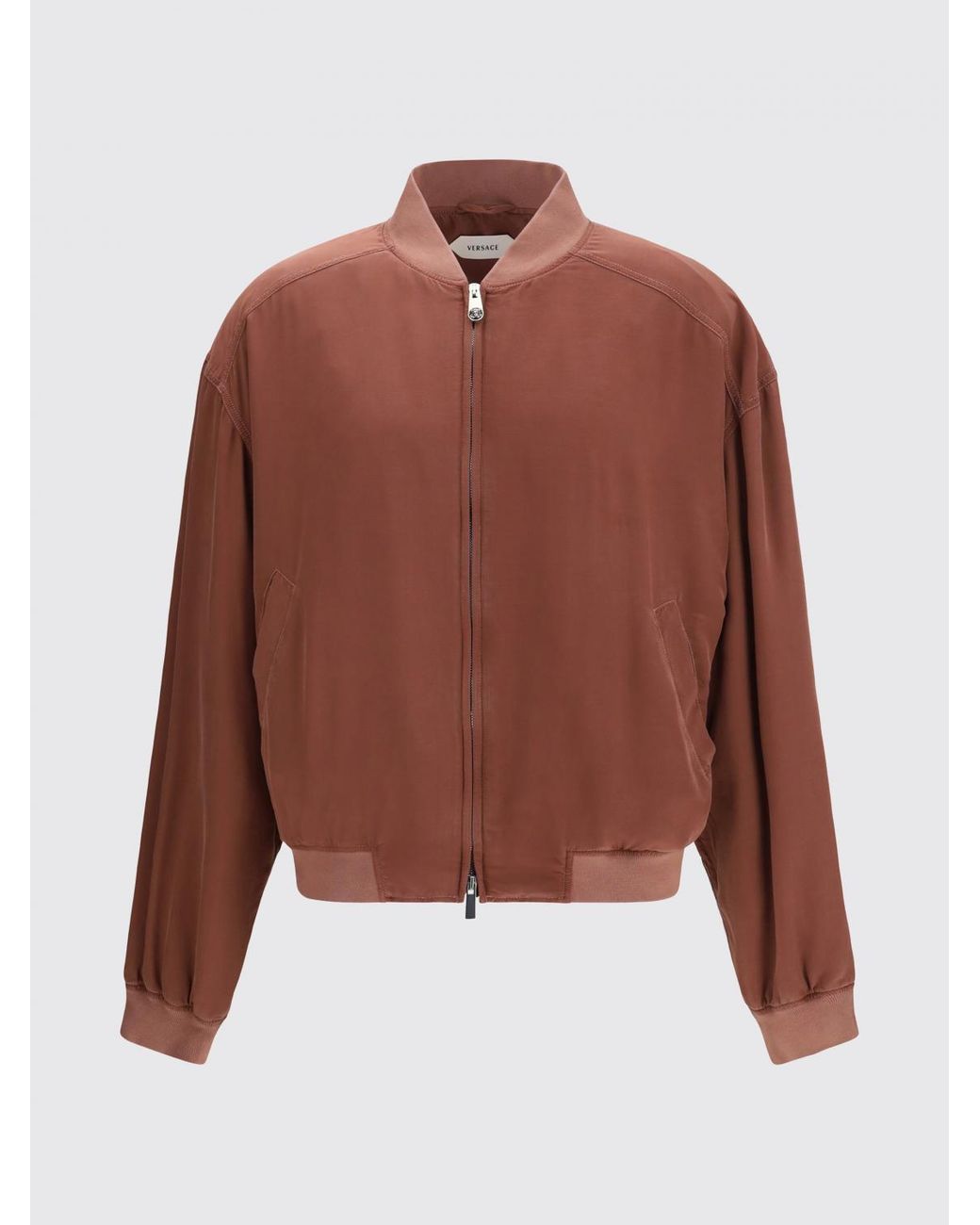 Versace Brown Silk Bomber Jacket With Zip Closure And Elasticated Hem for men