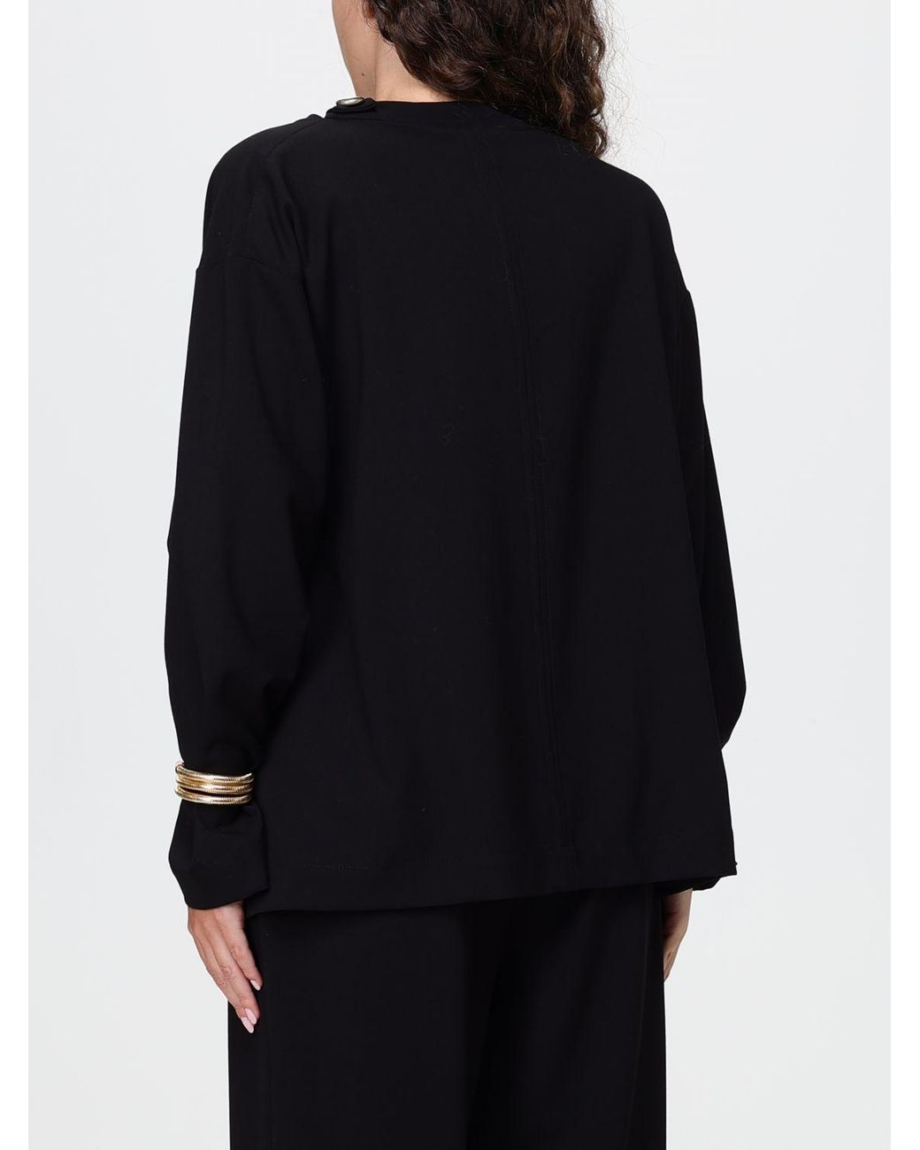 SIMONA CORSELLINI Black Draped Satin Blouse With Ring-Detail Neckline