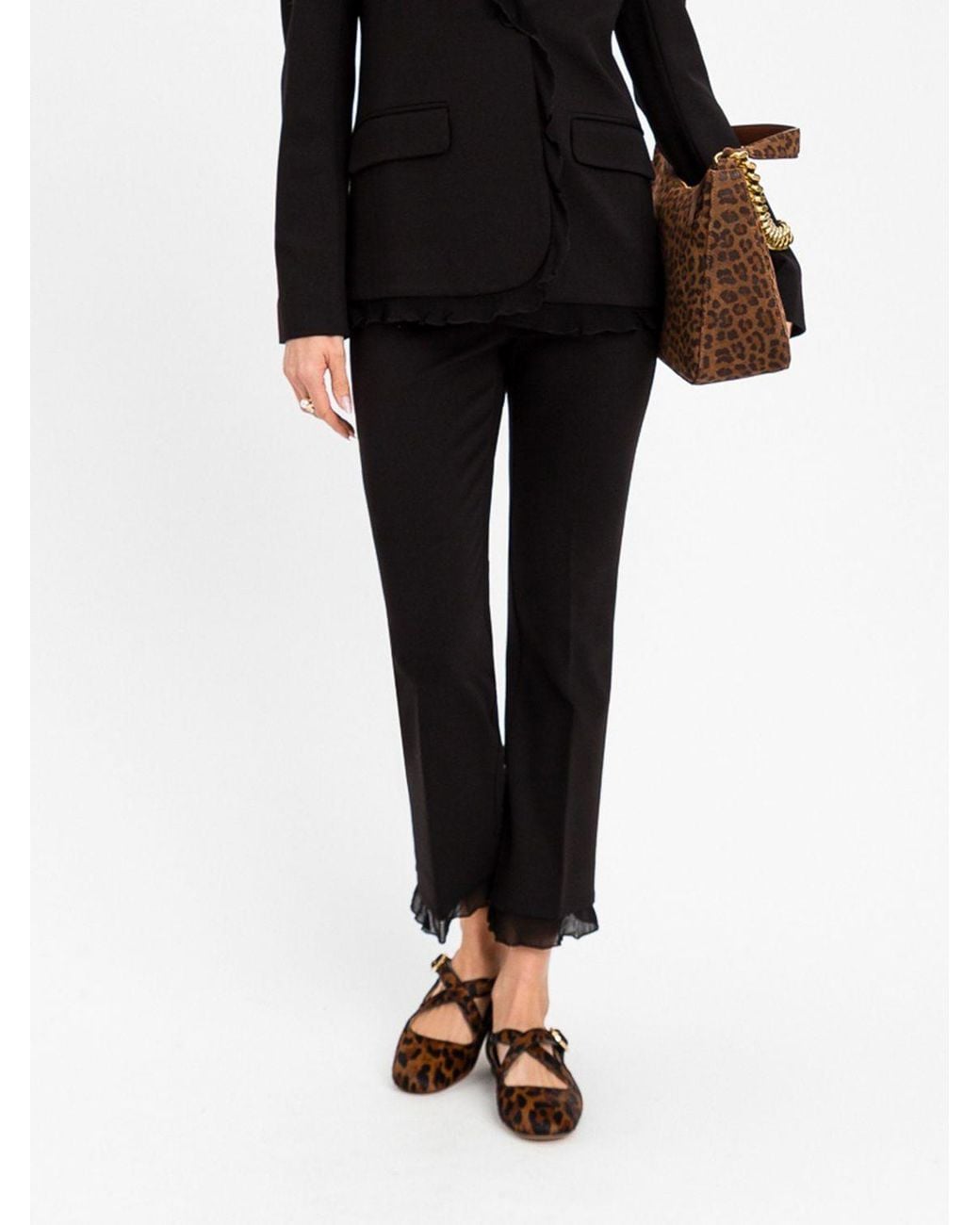 Twinset Black Mid-Rise Straight Cropped Trousers