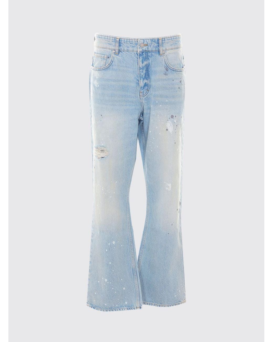 Represent Blue Flared Distressed Cotton Denim Jeans With Abstract Pattern for men