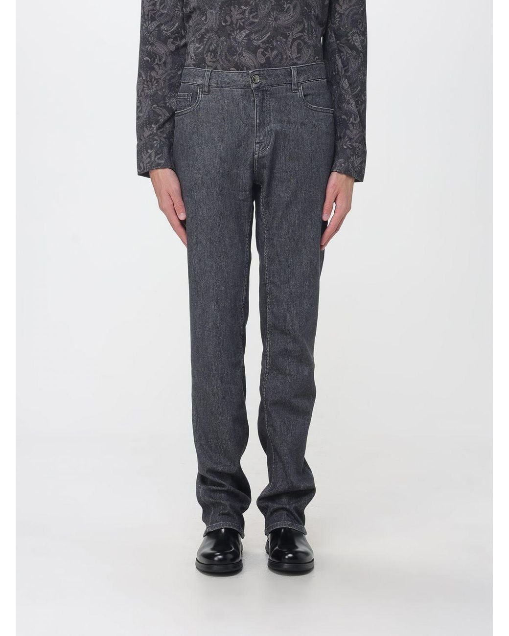Etro Blue Slim Fit Five-Pocket Cotton Denim Jeans With Mid-Rise Waist for men