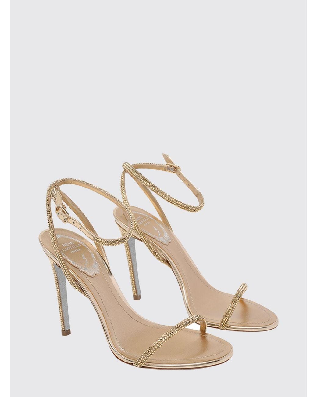 Rene Caovilla White Ella Britta Laminated Patent Leather Sandal With Rhinestones