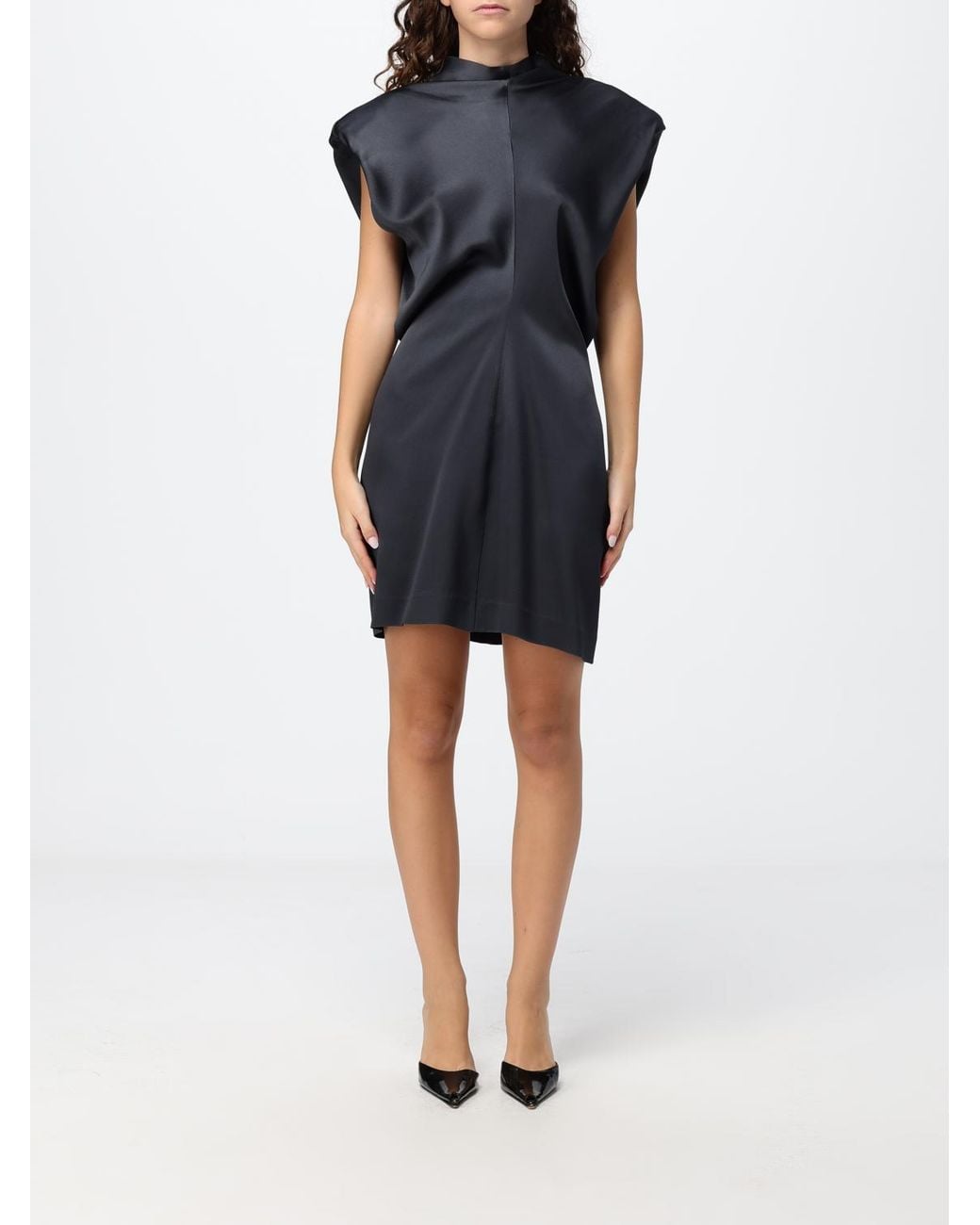 FEDERICA TOSI Blue Sleeveless High Neck Viscose Blend Sheath Mini Dress