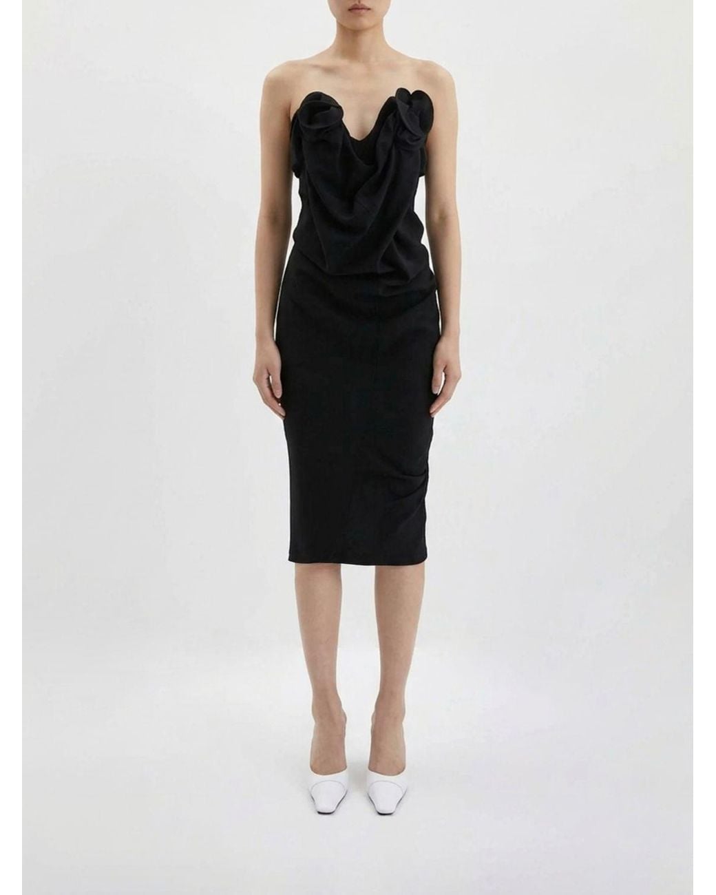 Magda Butrym Black Long Evening Gown With Sweetheart Neckline And 3D Flower Appliqué
