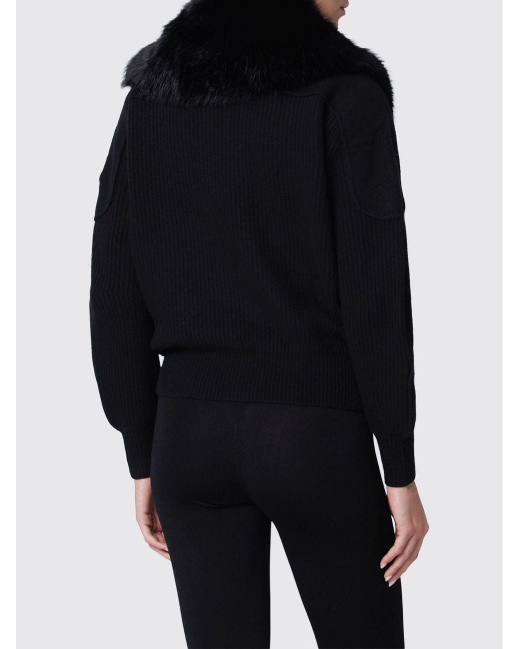 Moose Knuckles Black Ribbed Wool Cardigan With Shearling Interior And Zip Closure