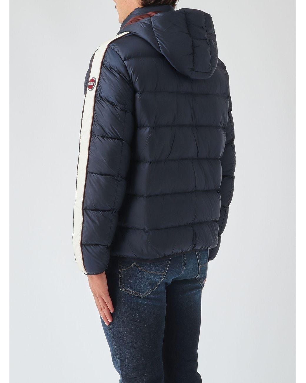 Colmar Blue Hooded Water-Repellent Quilted Nylon Puffer Jacket With Logo for men