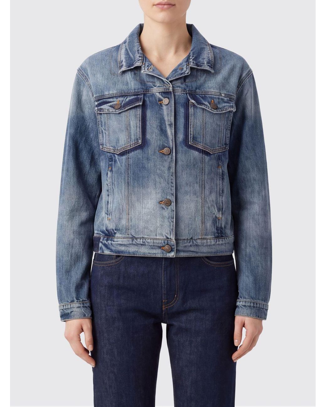 Maison Margiela Blue Single-Breasted Cotton Denim Jacket With Flap Pockets