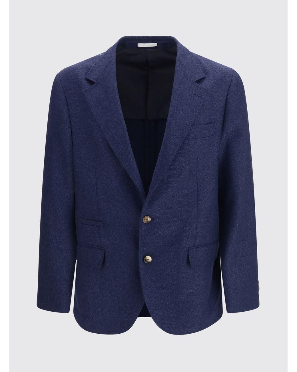 Brunello Cucinelli Blue Single-Breasted Pure Wool Blazer With Lapels And Flap Pockets for men